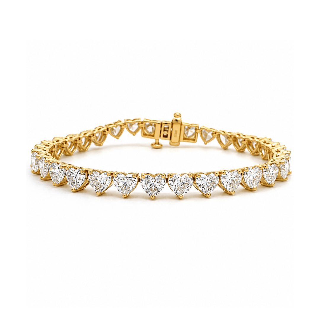 Lab-Grown Heart Shape Diamond Tennis Bracelet in 14K gold, featuring stunning heart-shaped diamonds.