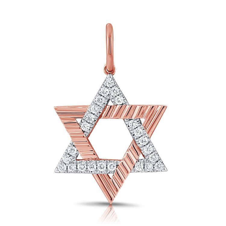 Radiating Star of David Diamond Pendant in 14k gold with fluted finish and pavé diamonds for a sophisticated look.