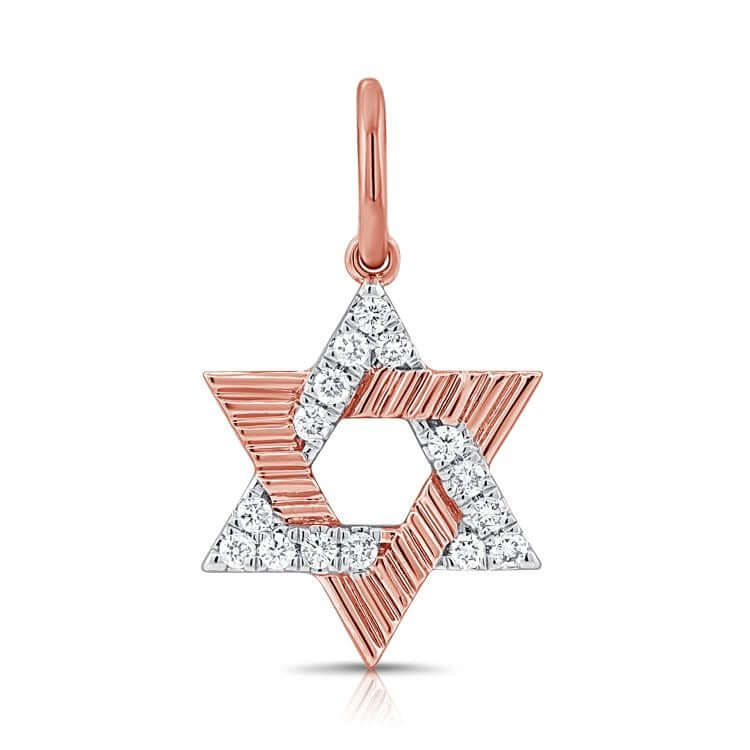 Radiating Star of David Diamond Pendant featuring fluted gold and pavé diamonds for a stunning contrast.