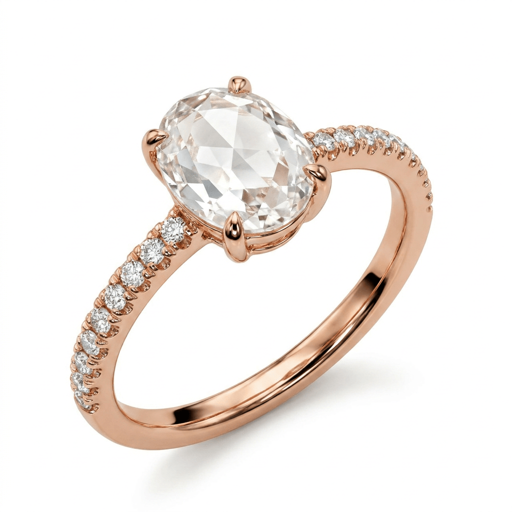 Rose Cut Oval Diamond Pave Engagement Ring in 18K Gold | Izakov