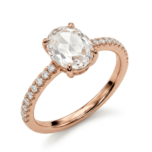 Rose Cut Oval Diamond Pave Engagement Ring in 18K Gold | Izakov