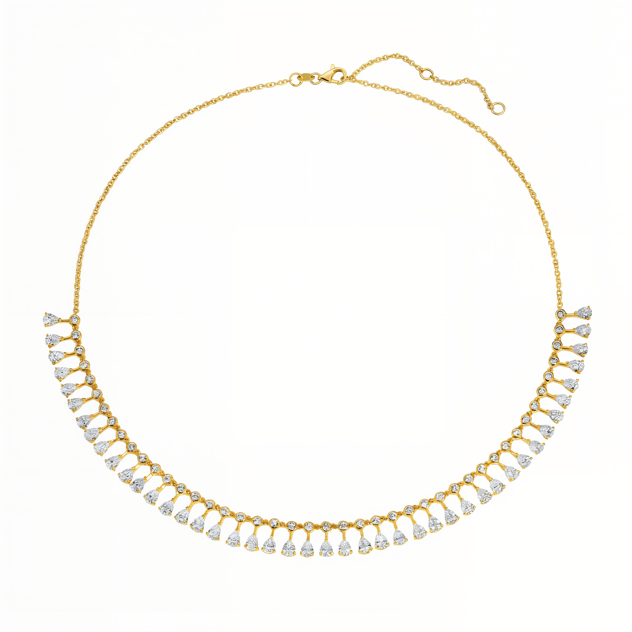Round & Pear Lab Diamond Shaker Necklace in 14k gold with shimmering lab diamonds.