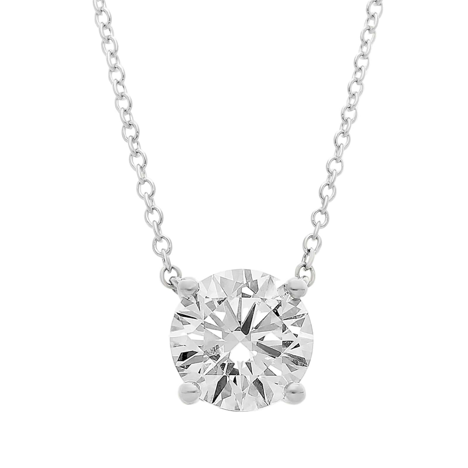 14K Gold Floating Solitaire Lab-Grown Diamond Necklace with a round diamond pendant.