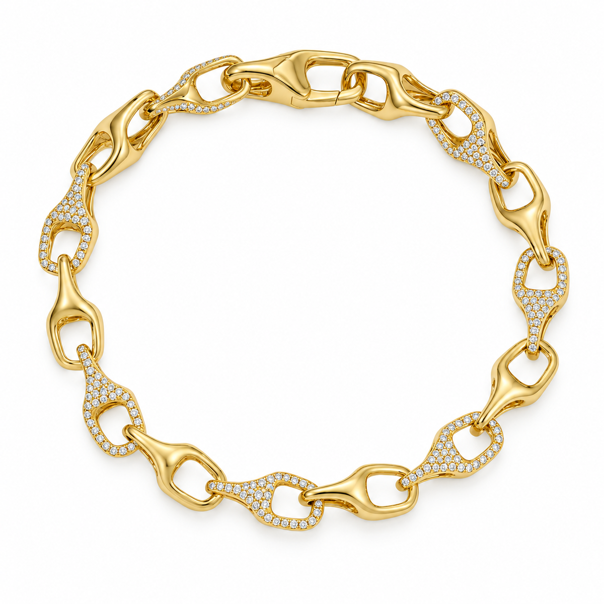Sculpted Pave Diamond Link Bracelet in 14k yellow gold