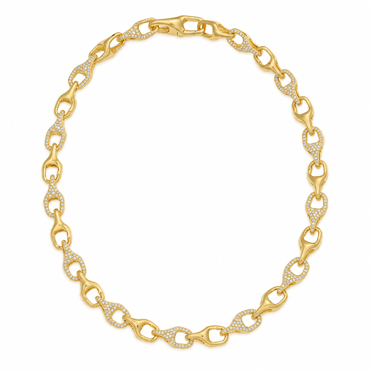 Sculpted Pave Diamond Link Necklace in 14k yellow gold
