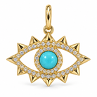 Turquoise Diamond Spiked Evil Eye Pendant in 14k yellow gold with natural diamonds, Izakov Fine Jewelry