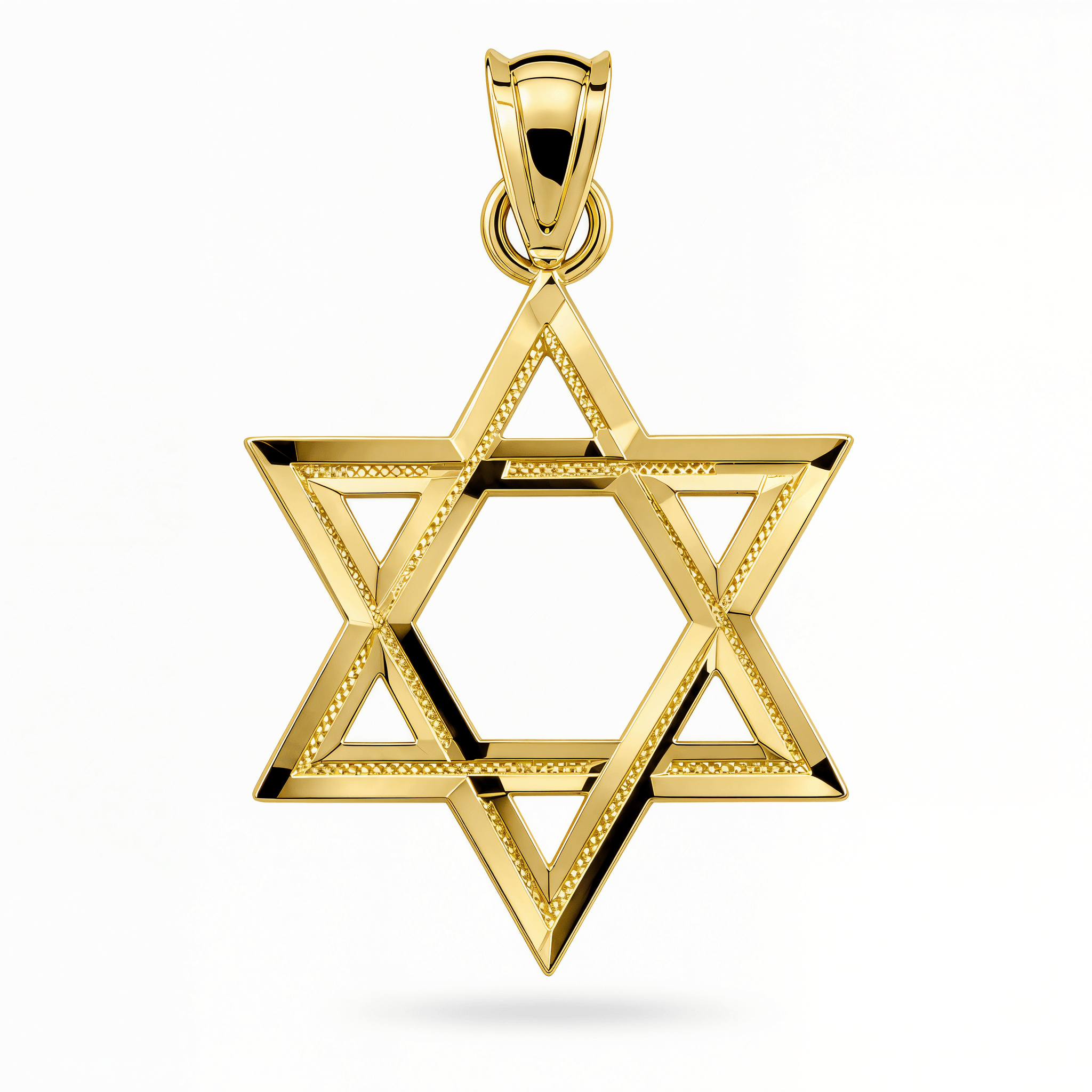 Woven Star of David Gold Pendant showcasing intricate design and polished finish, perfect for everyday wear.