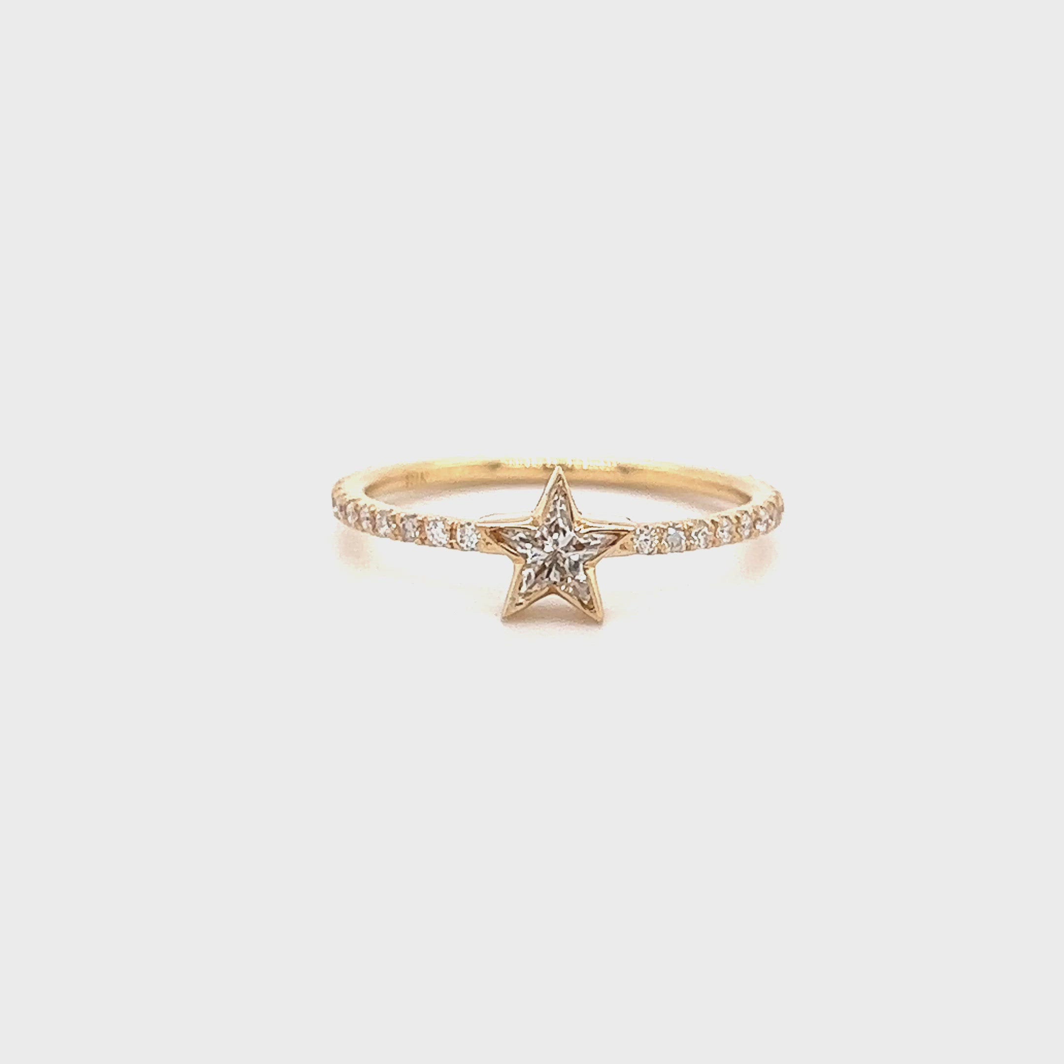 18K Gold Solid Star Shaped Diamond Pave Ring