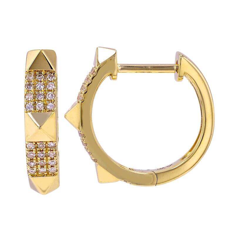 14K Gold 3-Row Micro Pave Diamond Pyramid Stud Huggies - Earrings - Izakov Diamonds + Fine Jewelry