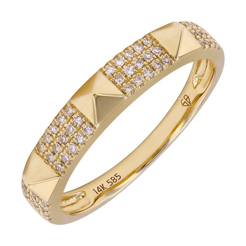 14K Gold 3-Row Pave Pyramid Studs Diamond Ring | Fingerringe