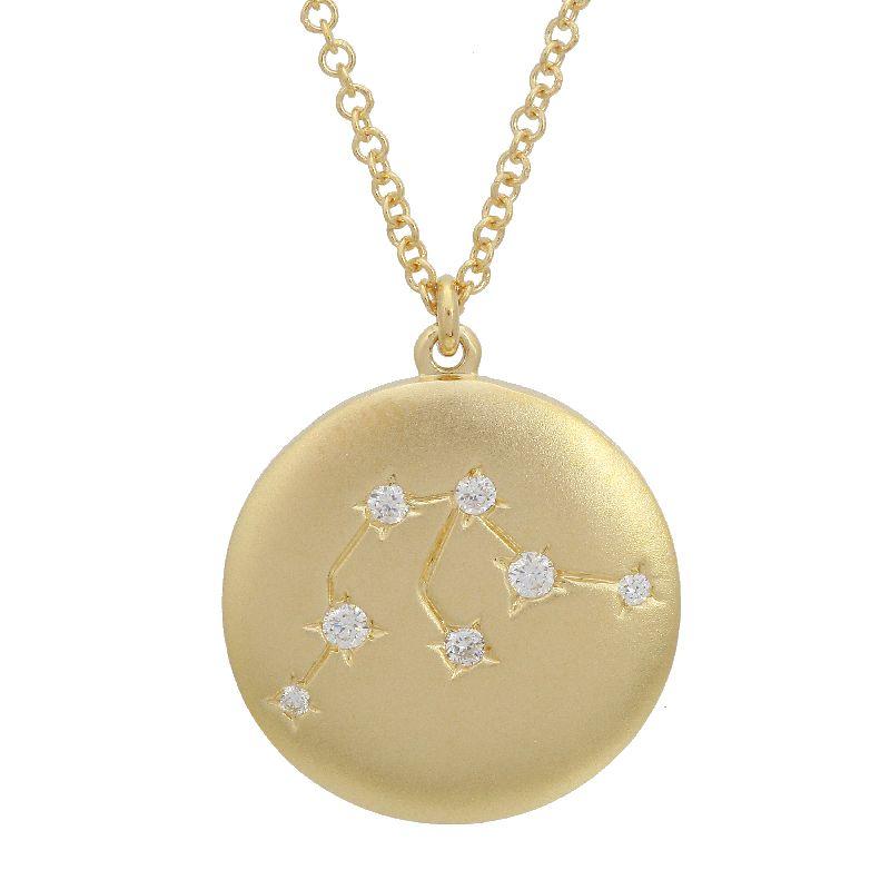 14K Gold Aquarius Diamond Constellation Coin Necklace (Matte Finish) Yellow Gold Izakov Diamonds + Fine Jewelry