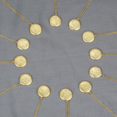14K Gold Aquarius Diamond Constellation Coin Necklace (Matte Finish) - Necklaces - Izakov Diamonds + Fine Jewelry