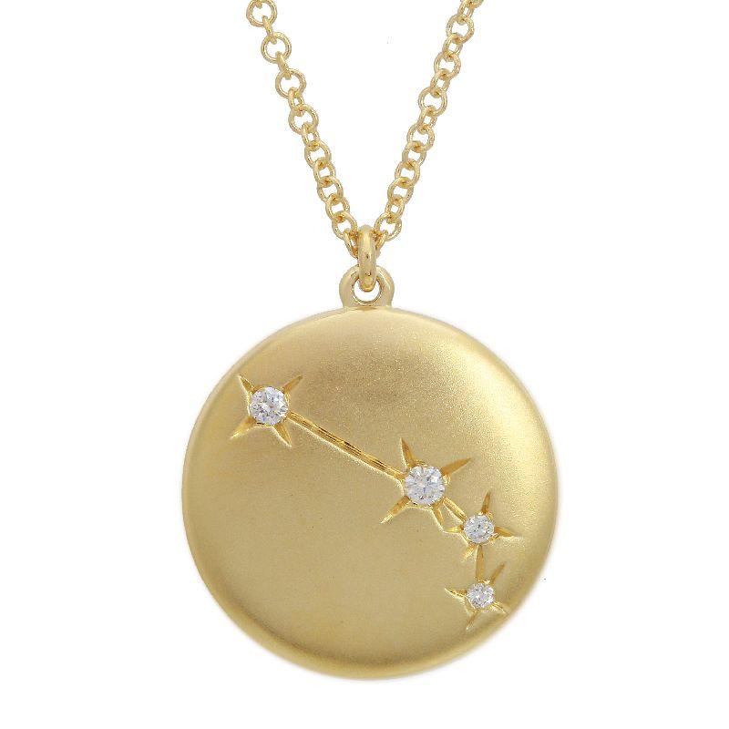 14K Gold Aries Diamond Constellation Coin Necklace (Matte Finish) Yellow Gold Izakov Diamonds + Fine Jewelry