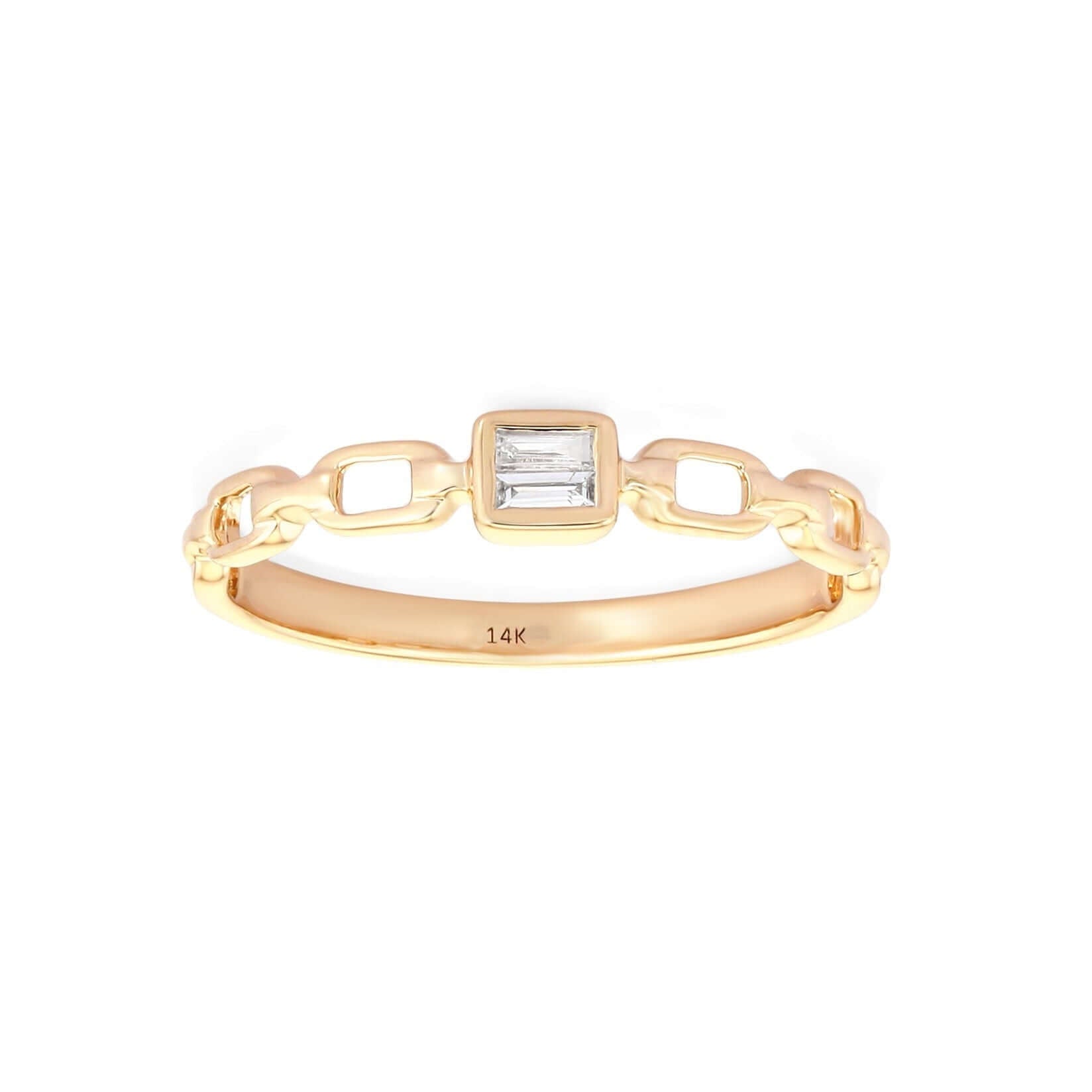 14K Gold Baguette Diamond Half Links Ring - Rings - Izakov Diamonds + Fine Jewelry