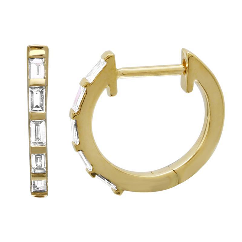 14K Gold Baguette Diamond Huggie Earrings Yellow Gold Izakov Diamonds + Fine Jewelry