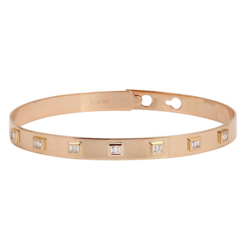 14K Gold Baguette Diamonds Adjustable Bangle Rose Gold Izakov Diamonds + Fine Jewelry