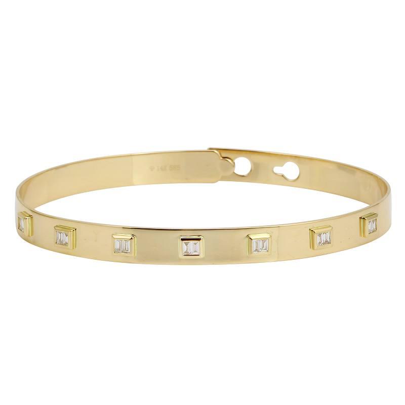 14K Gold Baguette Diamonds Adjustable Bangle Yellow Gold Izakov Diamonds + Fine Jewelry