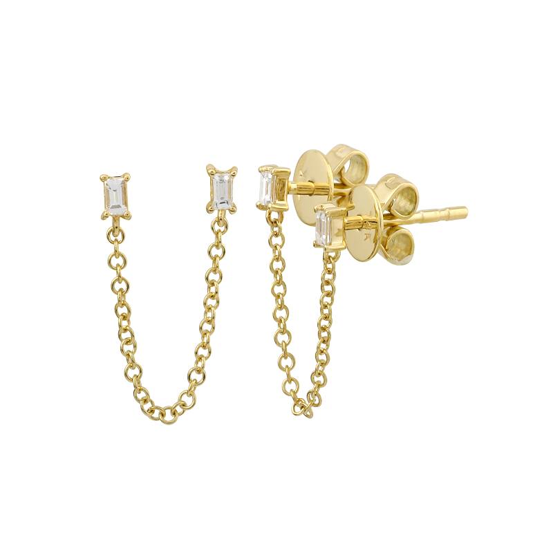14K Gold Baguette Diamonds Chained Earring Single Earrings by Izakov Diamonds + Fine Jewelry | Izakov