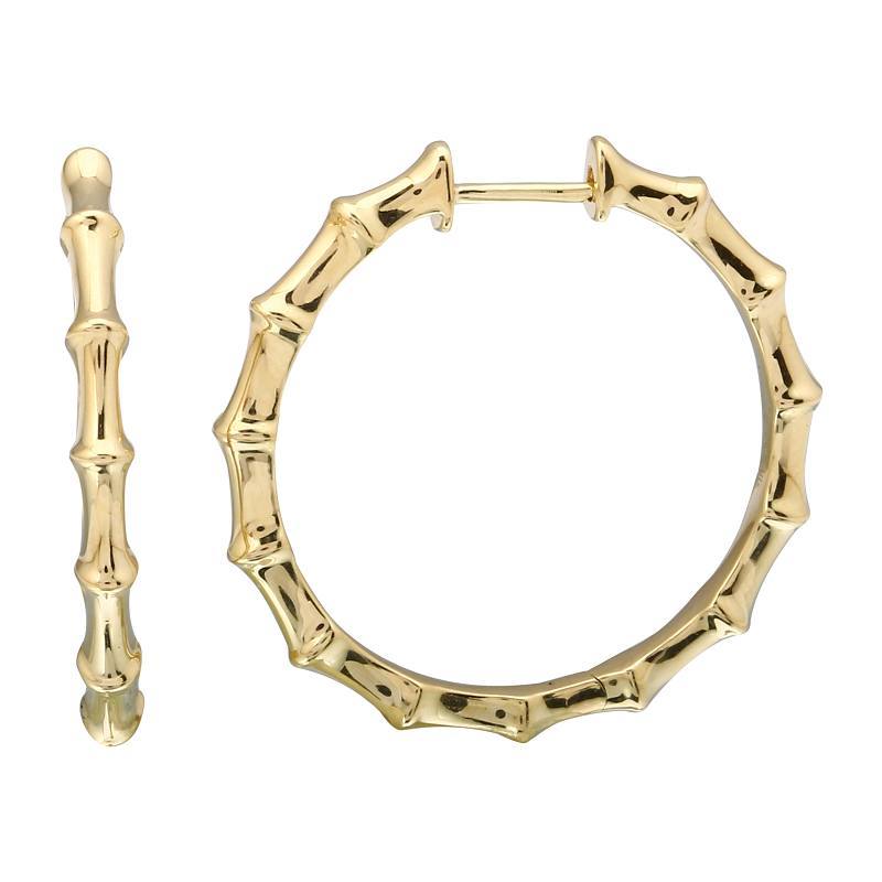 14k gold bamboo hoop earrings 25mm 2 5mm 25mm yellow gold earrings izakov diamonds fine jewelry miami fl 0
