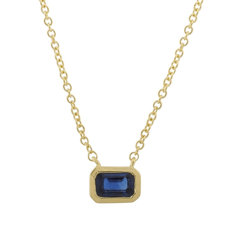 14K Gold Bezel Blue Sapphire Necklace - Necklaces - Izakov Diamonds + Fine Jewelry