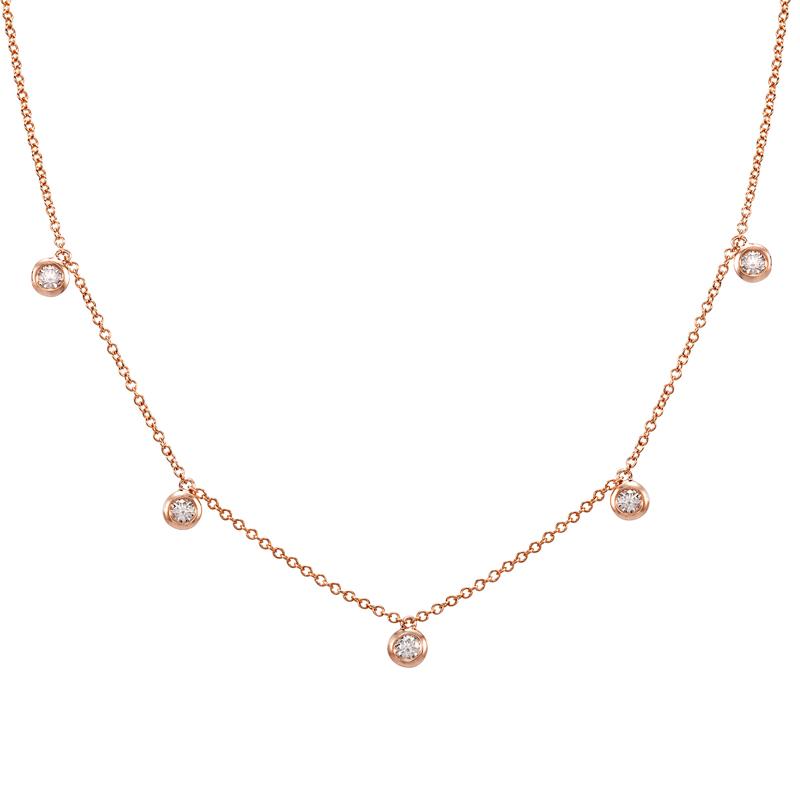 14K Gold Bezel Diamonds Drop Station Necklace Rose Gold Izakov Diamonds + Fine Jewelry