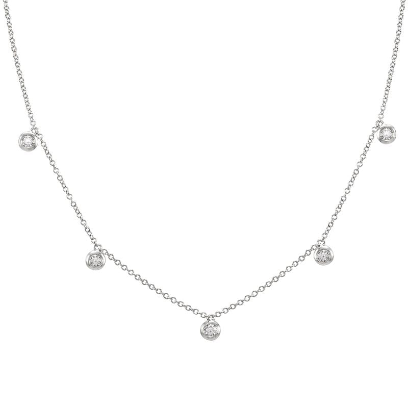 14K Gold Bezel Diamonds Drop Station Necklace White Gold Izakov Diamonds + Fine Jewelry