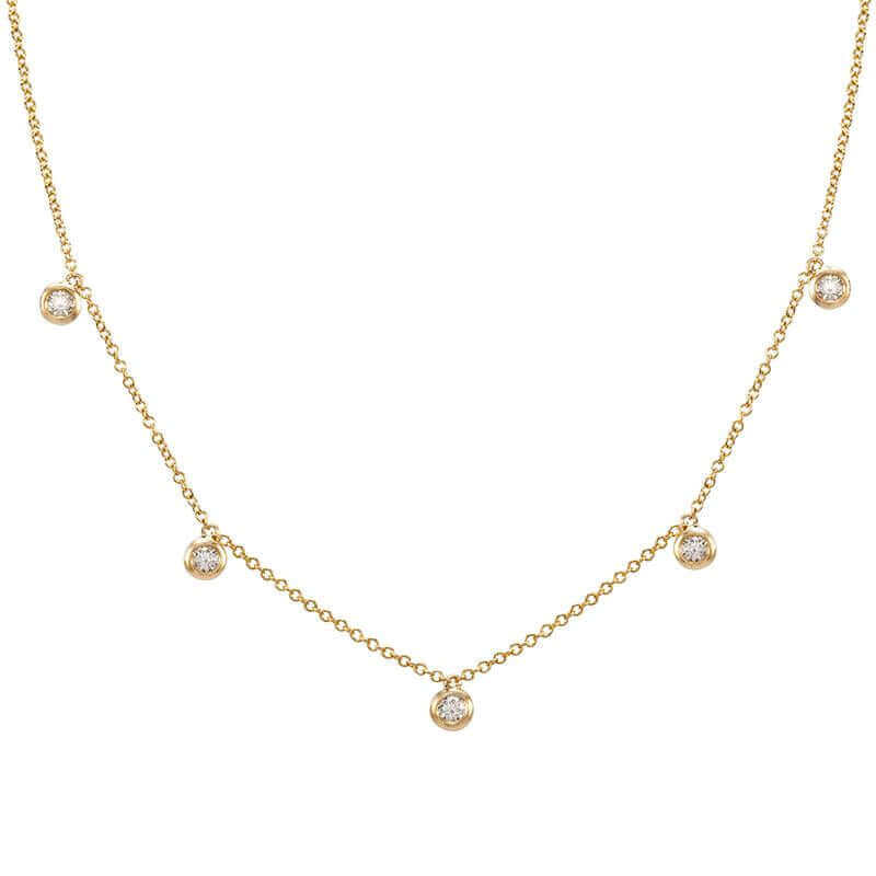 14K Gold Bezel Diamonds Drop Station Necklace Yellow Gold Izakov Diamonds + Fine Jewelry