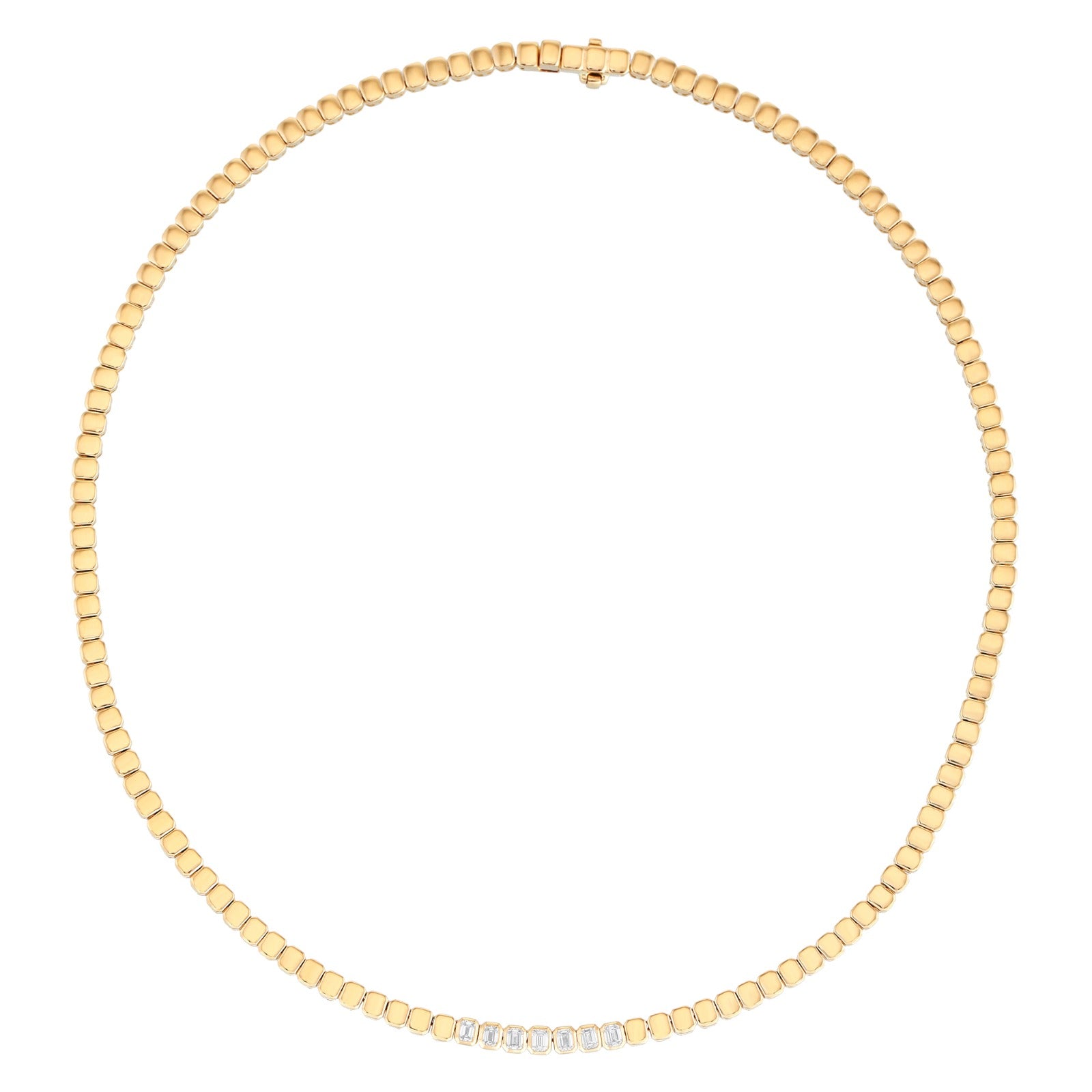 14K Gold Bezel Seven Emeralds Diamond Tennis Necklace Yellow Gold Izakov Diamonds + Fine Jewelry