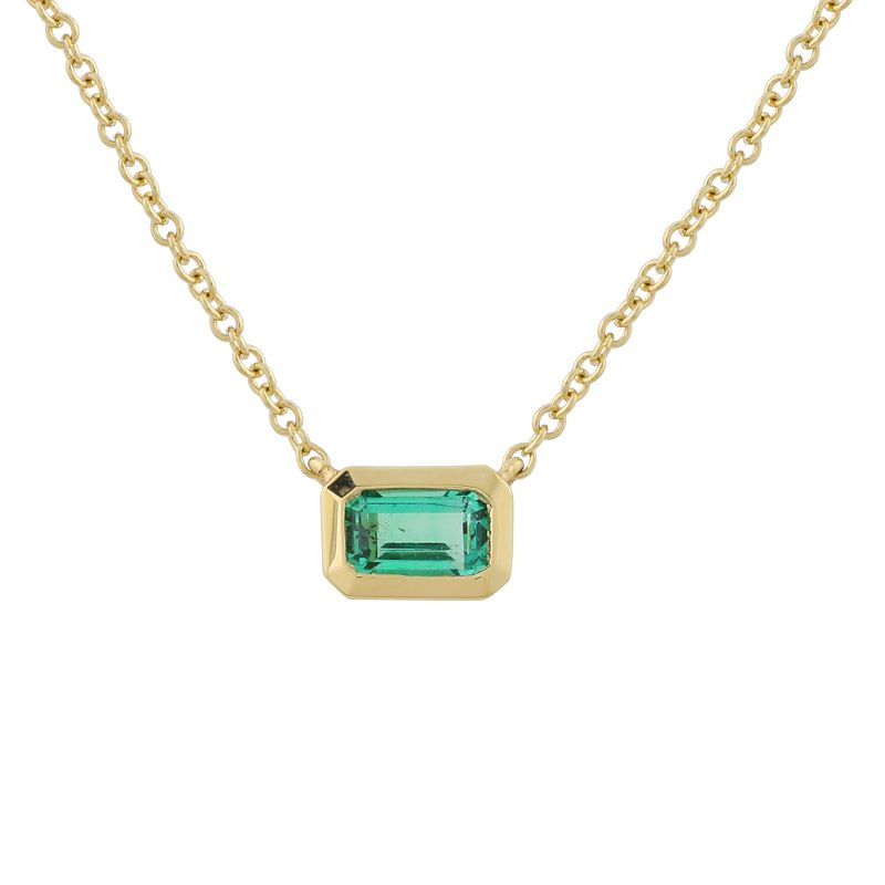 14K Gold Bezel Emerald Necklace - Necklaces - Izakov Diamonds + Fine Jewelry