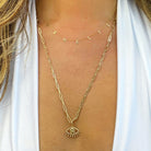 14K Gold Block Namaste Mantra Necklace Izakov Diamonds + Fine Jewelry