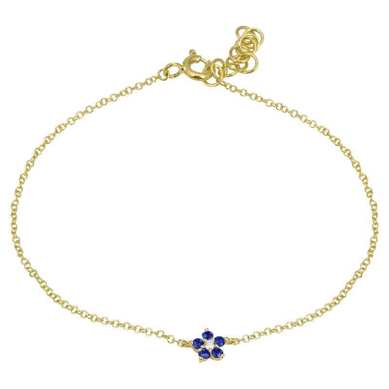 14K Gold Blue Sapphire Flower Diamond Bracelet Yellow Gold Izakov Diamonds + Fine Jewelry