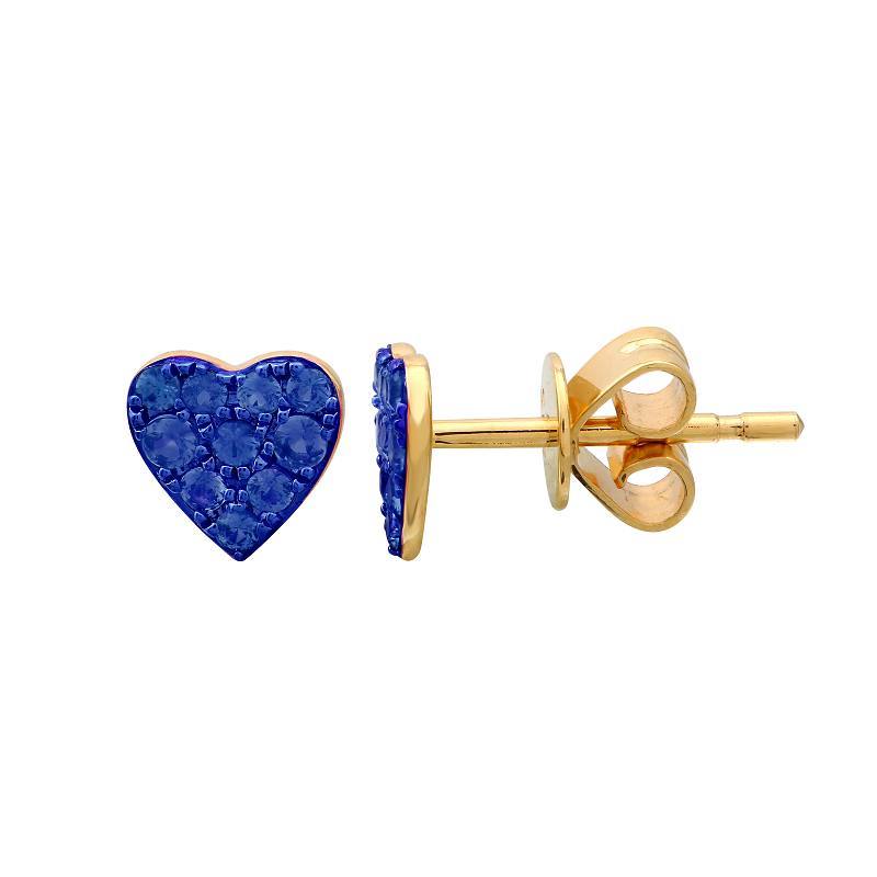 14K Gold Blue Sapphire Heart Button Earrings Yellow Gold Izakov Diamonds + Fine Jewelry