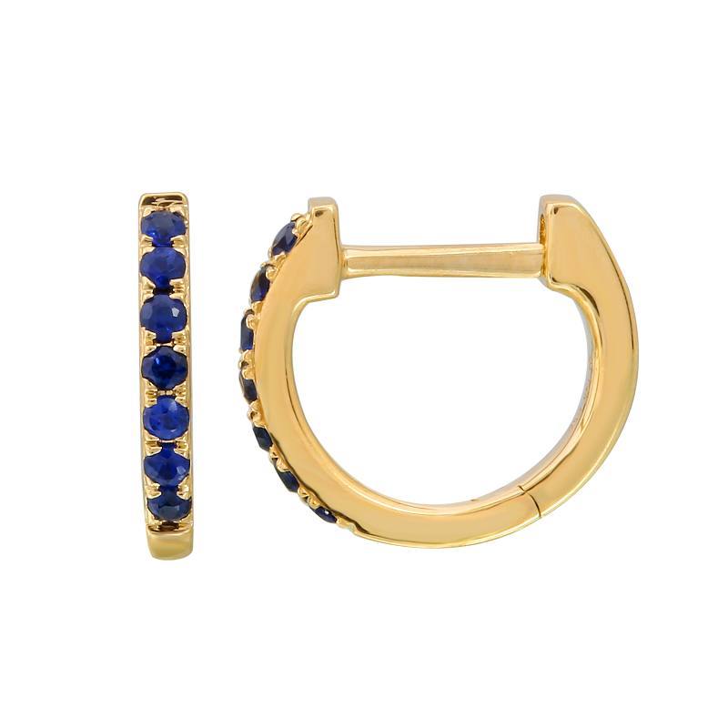 14K Gold Blue Sapphire Huggies (9mm) Yellow Gold Izakov Diamonds + Fine Jewelry