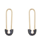 14K Gold Blue Sapphire Small Safety Pin Earrings - Earrings - Izakov Diamonds + Fine Jewelry