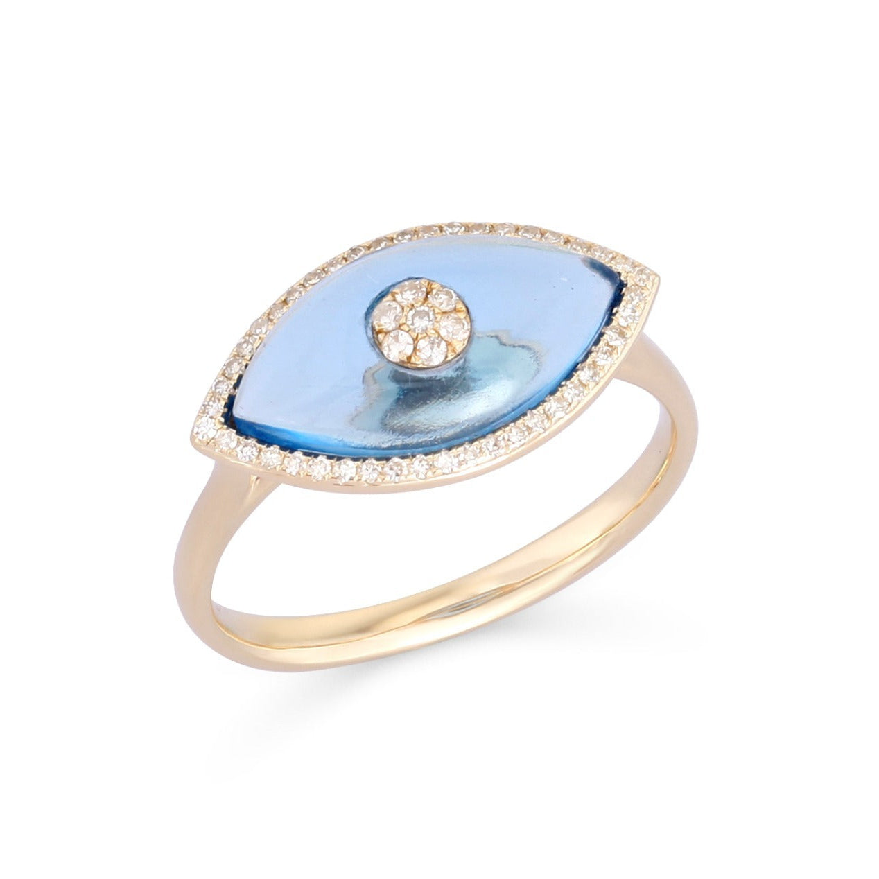 14K Gold Blue Topaz Halo Diamond Evil Eye Ring - Rings - Izakov Diamonds + Fine Jewelry