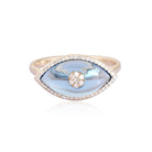 14K Gold Blue Topaz Halo Diamond Evil Eye Ring Yellow Gold Izakov Diamonds + Fine Jewelry