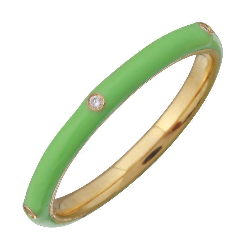 14K Gold Bright Green Enamel Round Diamond Ring 4 / Yellow Gold Izakov Diamonds + Fine Jewelry