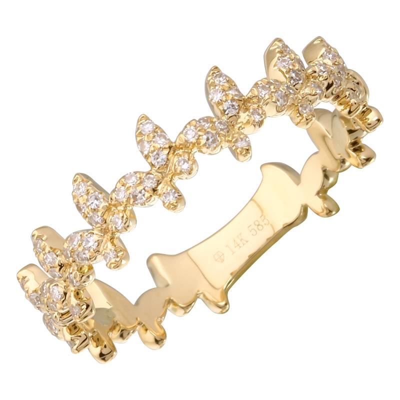 14K Gold Butterflies Micro Pave Diamond Ring - Rings - Izakov Diamonds + Fine Jewelry