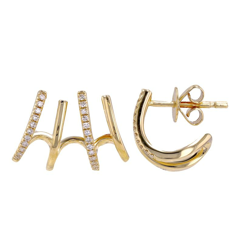 14K Gold Caged Lobe Diamond Stud Earrings Pair / Yellow Gold Izakov Diamonds + Fine Jewelry