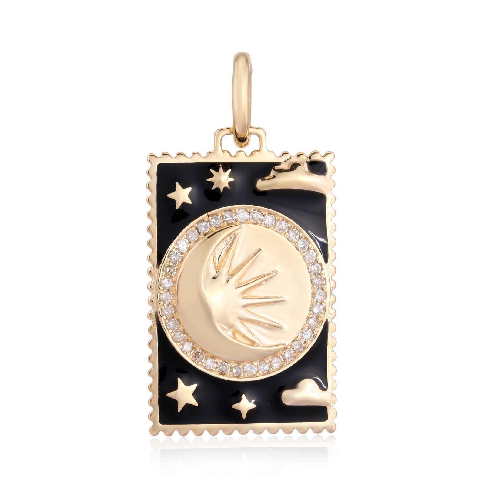 14K Gold Celestial Tarot Card Diamond Necklace Charm Yellow Gold Izakov Diamonds + Fine Jewelry