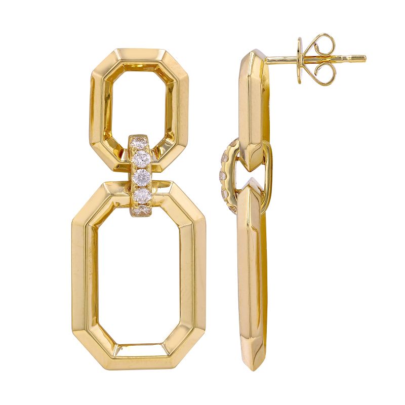 14K Gold Chunky Elongated Octagon Drop Diamond Earrings Pair Yellow Gold Earrings by Izakov Diamonds + Fine Jewelry | Izakov