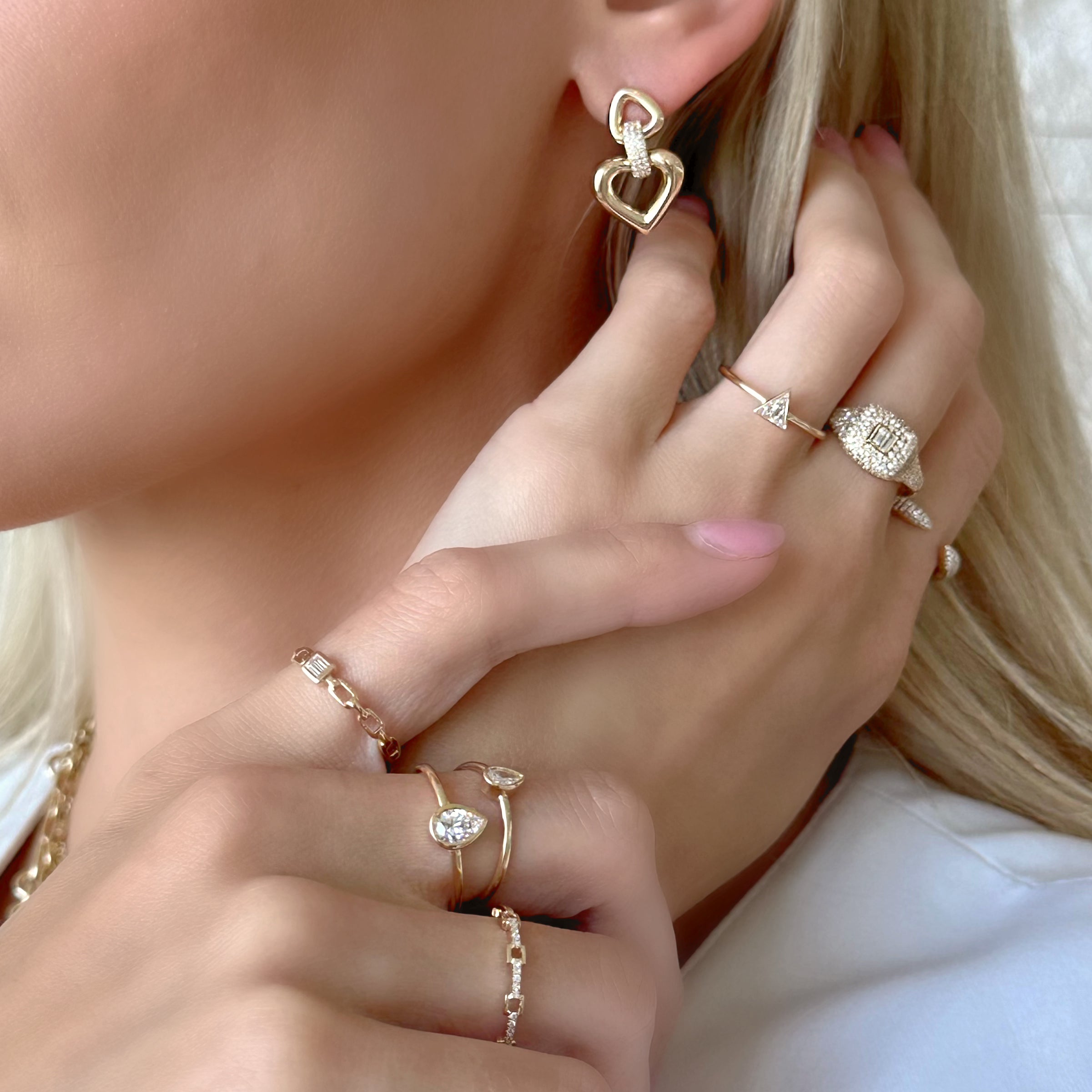 14K Gold Chunky Heart Diamond Drop Earrings Pair / Yellow Gold Izakov Diamonds + Fine Jewelry
