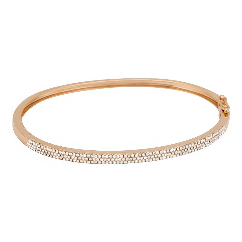 14K Gold Classic 3-Row Diamond Pave Bangle - Bracelets - Izakov Diamonds + Fine Jewelry