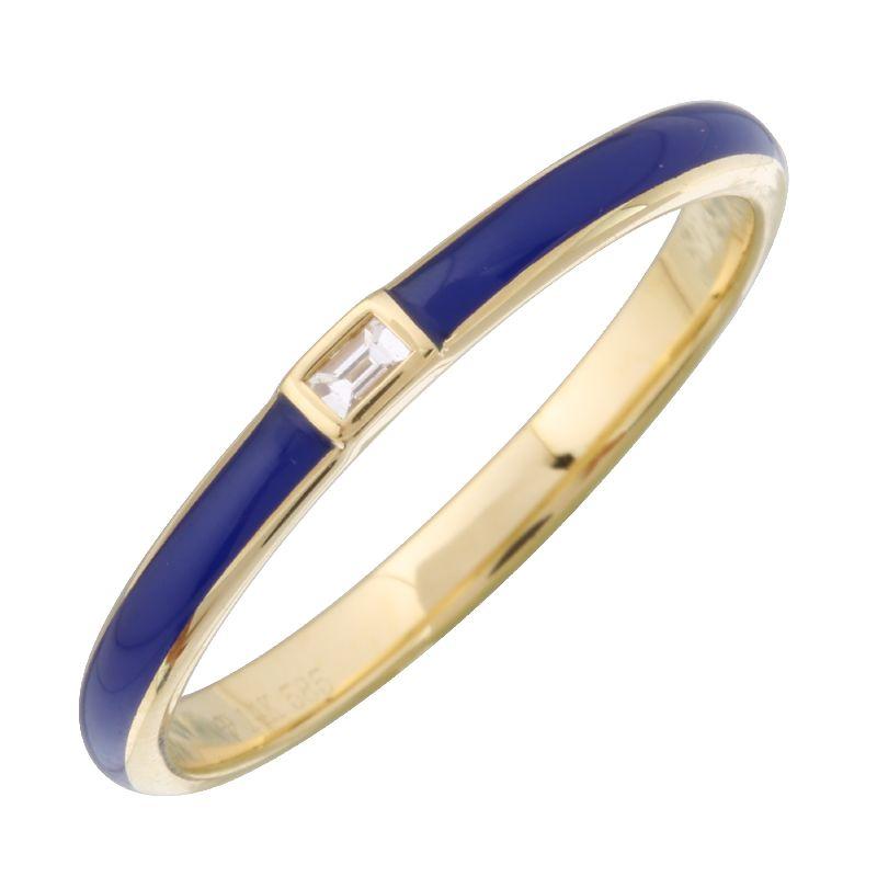 14K Gold Classic Blue Enamel Baguette Diamond Ring Izakov Diamonds + Fine Jewelry