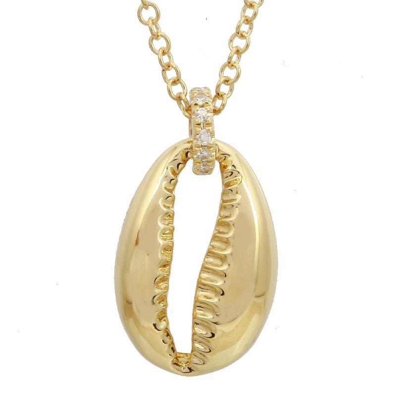 14K Gold Gold Cowrie Shell Necklace Yellow Gold Izakov Diamonds + Fine Jewelry