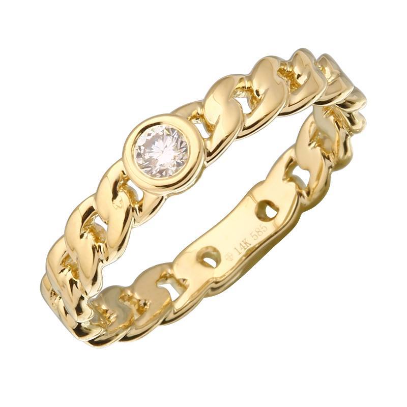 14K Gold Cuban Link Diamond Bezel Ring 6.5 / Yellow Gold Izakov Diamonds + Fine Jewelry