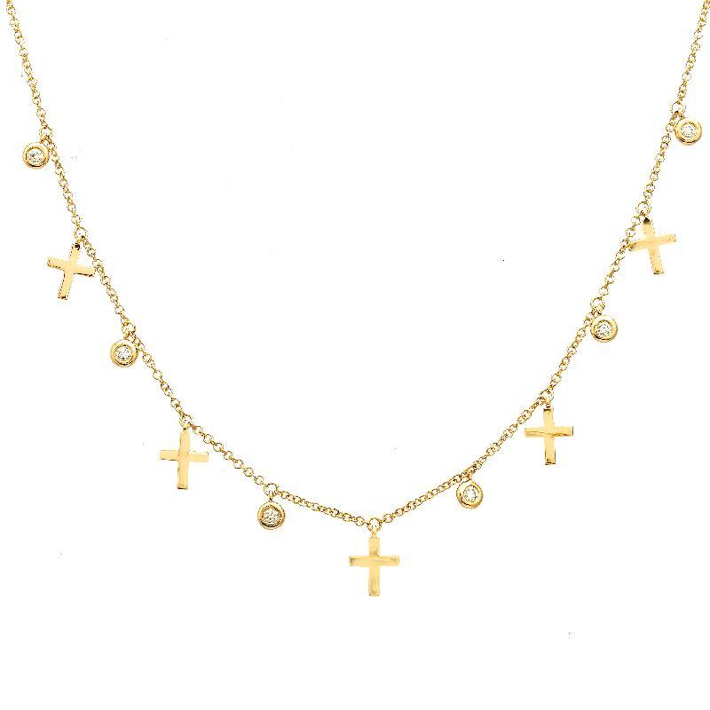 14K Gold Dangling Diamond Cross Necklace Yellow Gold Izakov Diamonds + Fine Jewelry