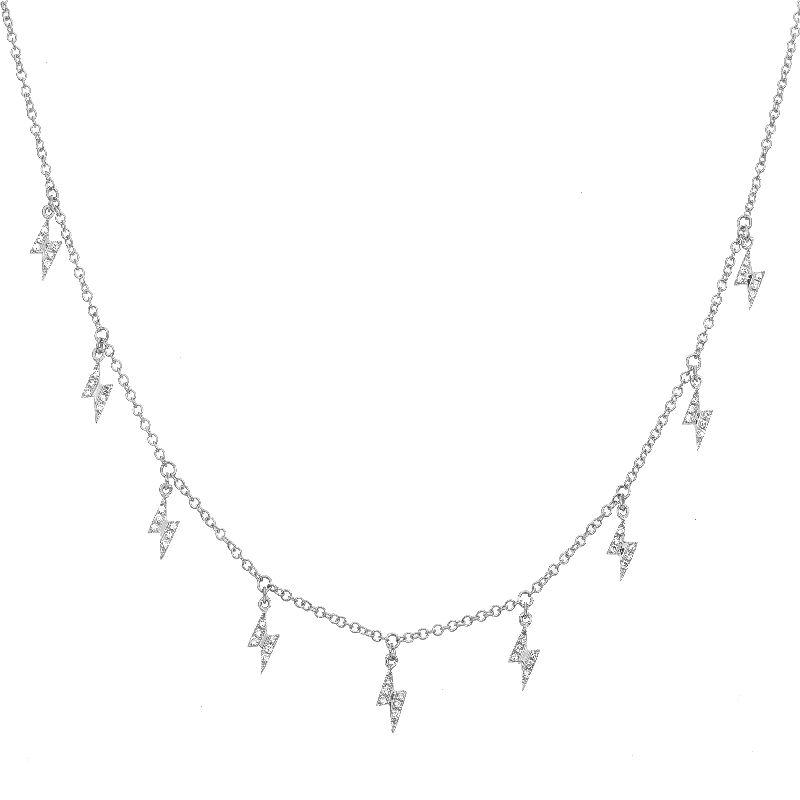 14K Gold Dangling Lightning Bolts Diamond Necklace White Gold Izakov Diamonds + Fine Jewelry