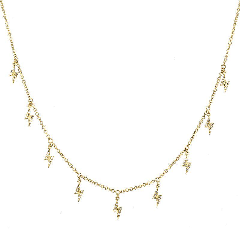 14K Gold Dangling Lightning Bolts Diamond Necklace Yellow Gold Izakov Diamonds + Fine Jewelry