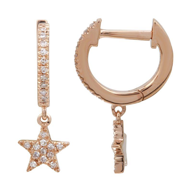 14K Gold Dangling Star Diamond Pave Huggie Earrings Rose Gold Izakov Diamonds + Fine Jewelry
